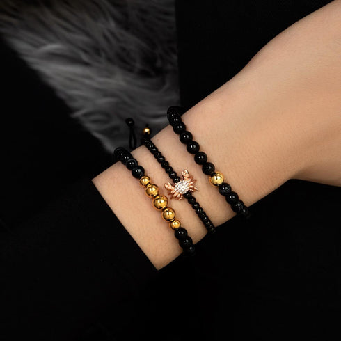 Agate ligne noire | Or Vermeil .925 | Bracelet de perles de pierres précieuses de guérison
